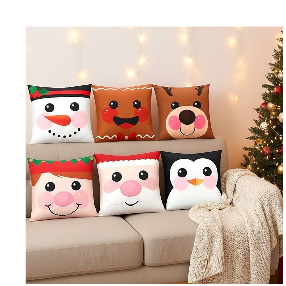 Set of 6 Christmas Pillow Covers 18 x 18 Inches,